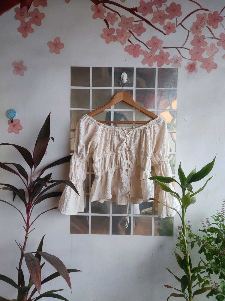 Cream Off-Shoulder Ruffled Blouse