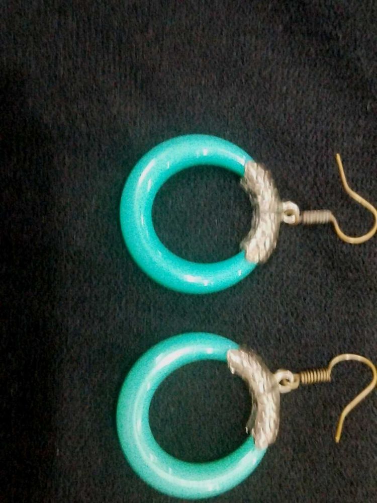 Teal Circle Drop Earrings