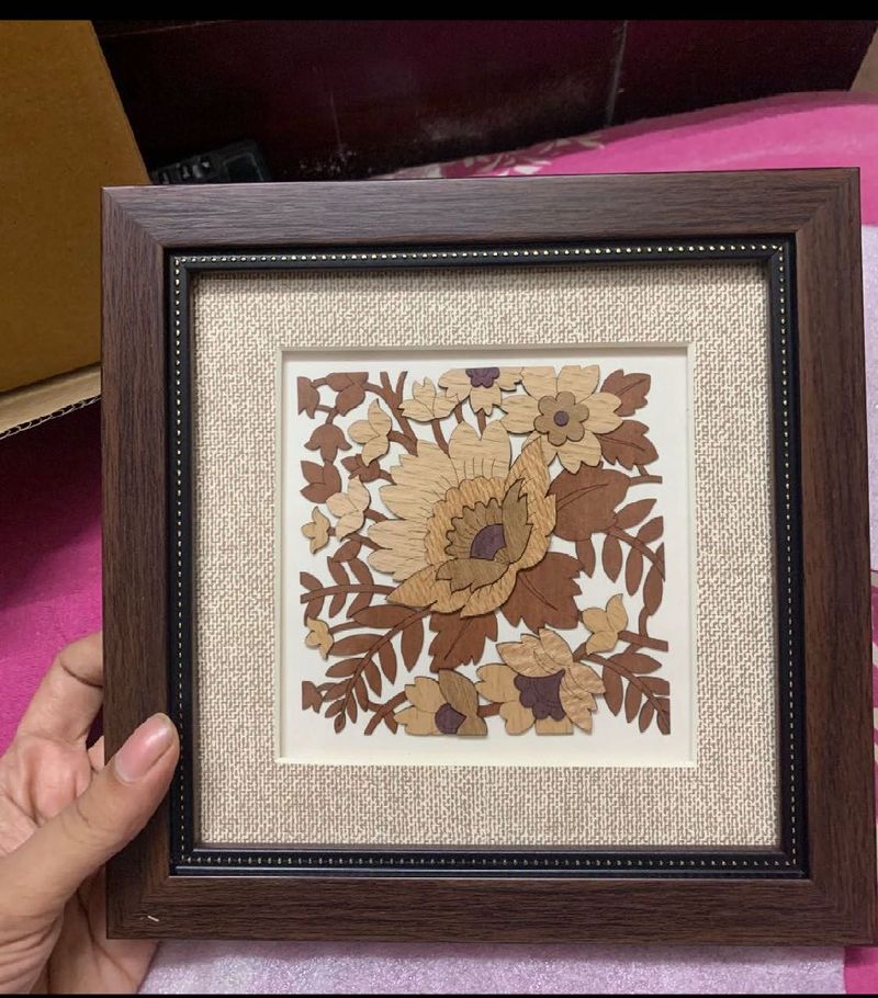 Framed Wood Inlay Floral Art