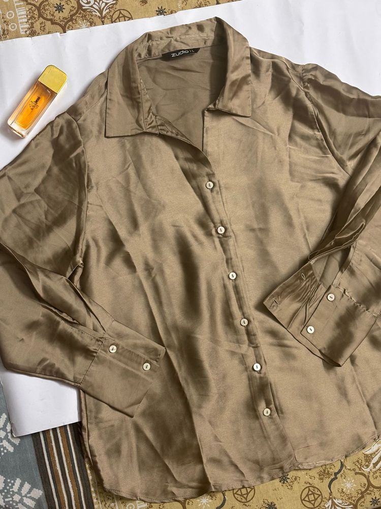 Satin Button-Up Shirt