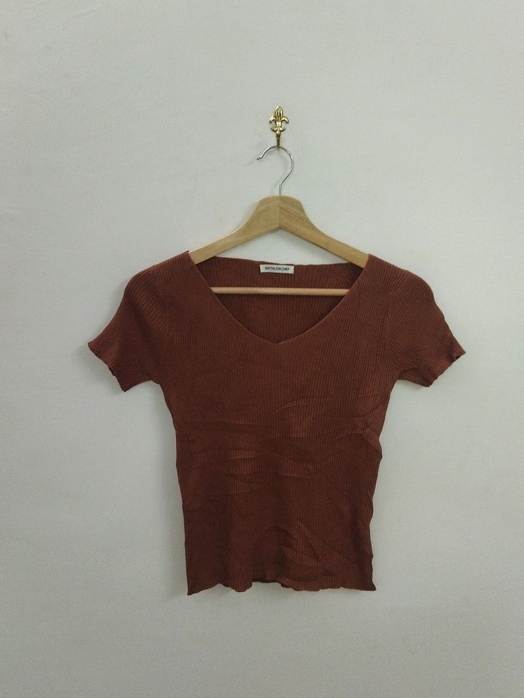 Summer Korean Women Solid Color V Neck Top