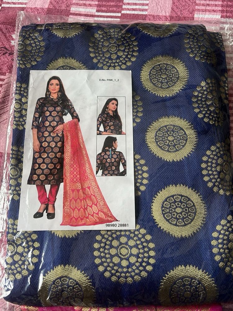 Elegant Blue Brocade dress material