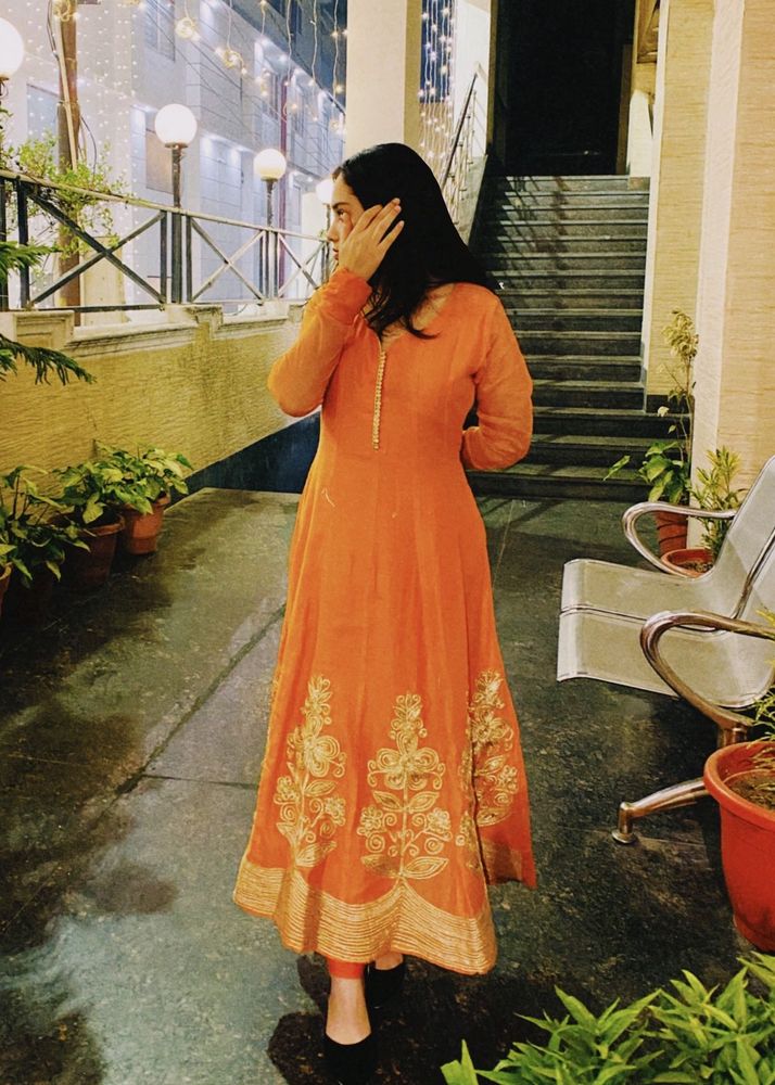 Orange Embroidered Anarkali