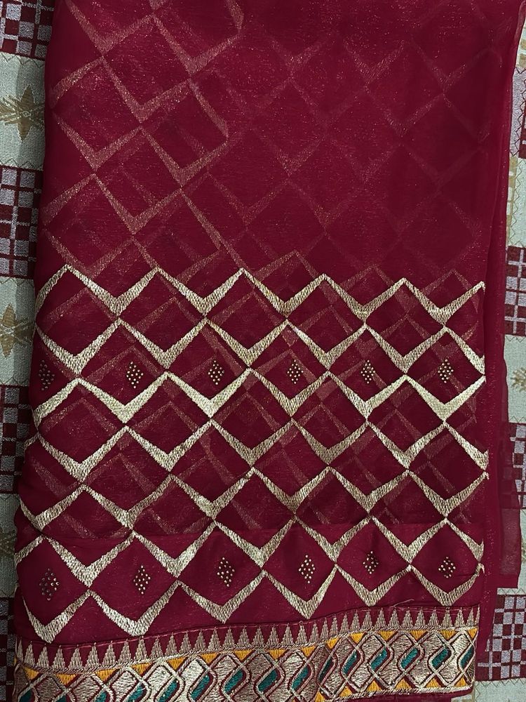 Maroon Embroidered Saree