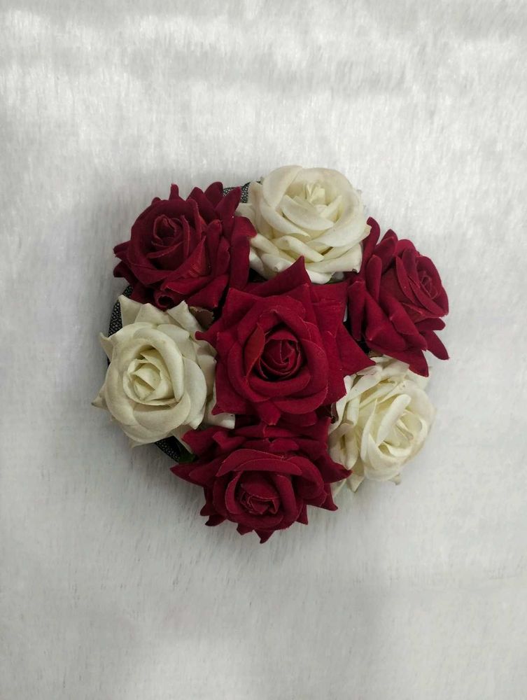 Elegant Red &amp; White Rose Hair Bun