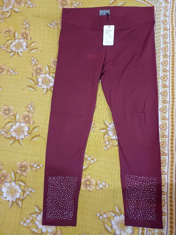 New Burgundy Embellished Leggings