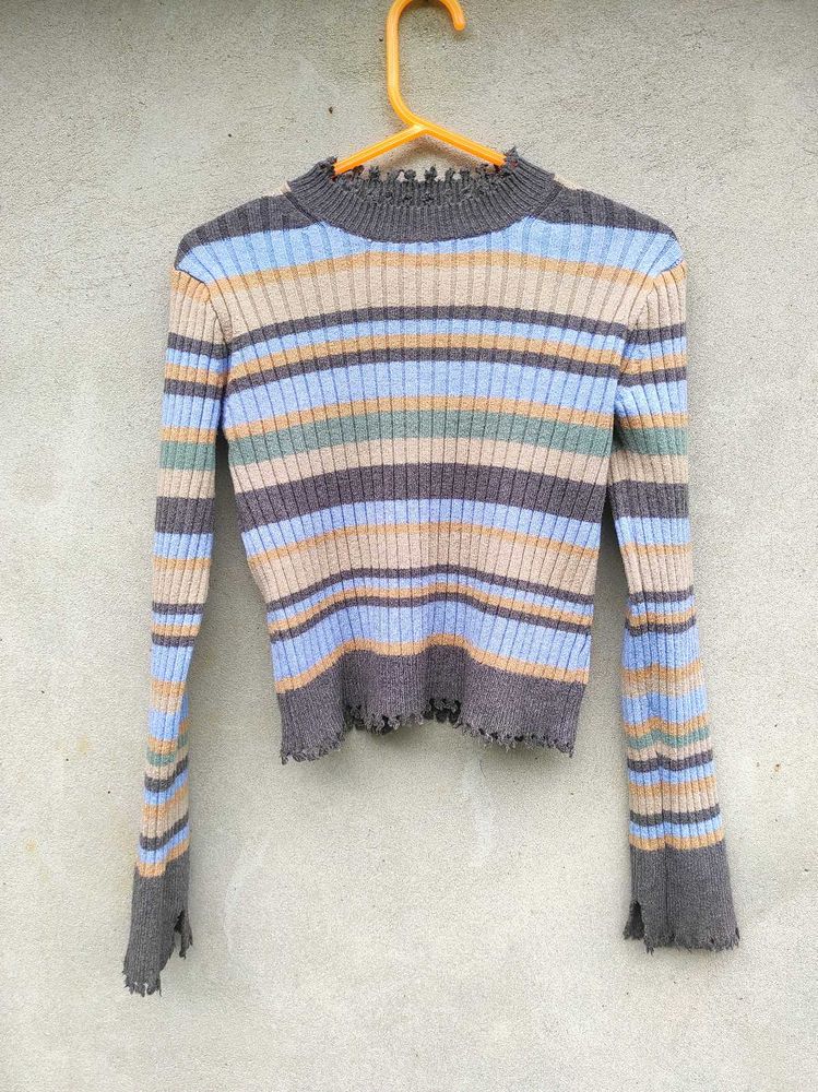 Striped Ribbed Knit Sweater