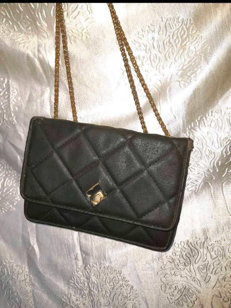 Black Clutch with Gold Chain