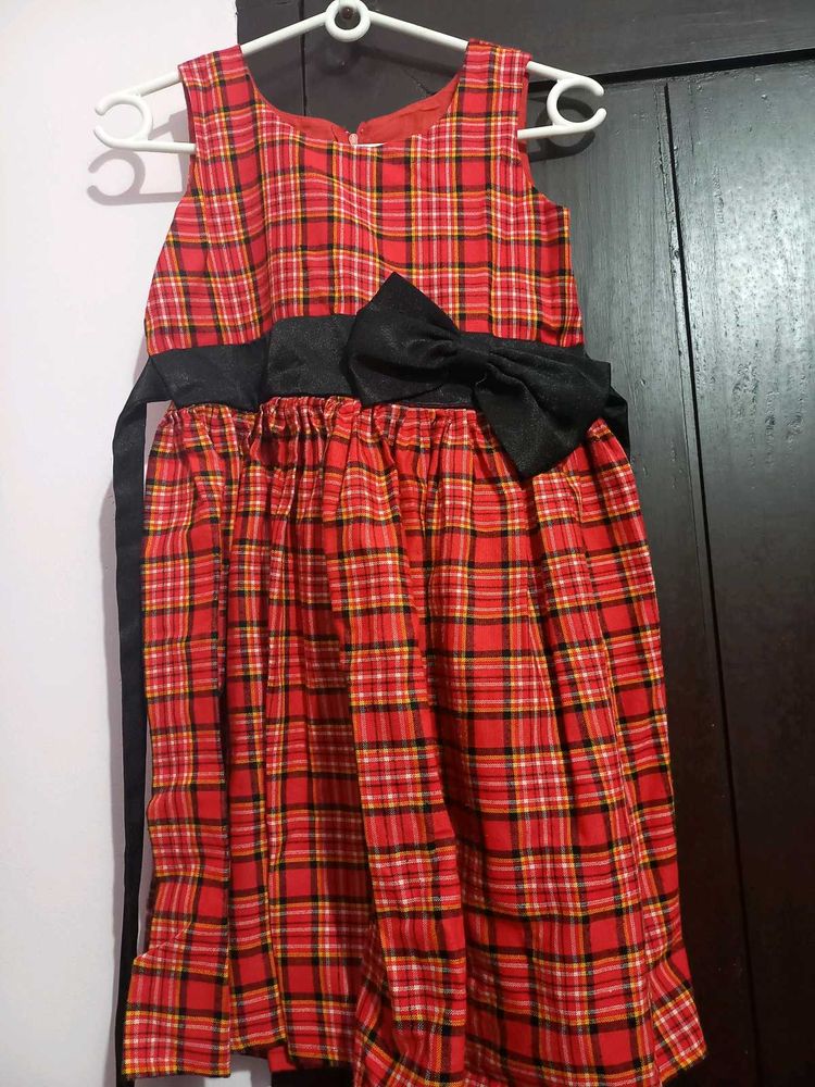 Red Plaid Dress with Black Bow