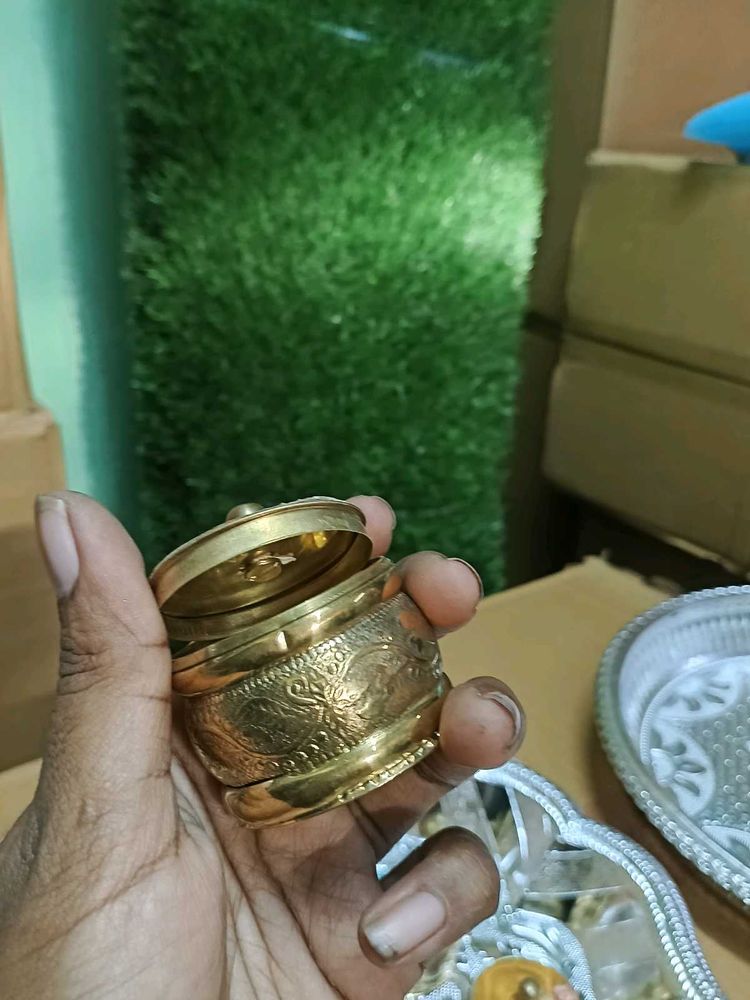 Vintage Engraved Brass kumkum box
