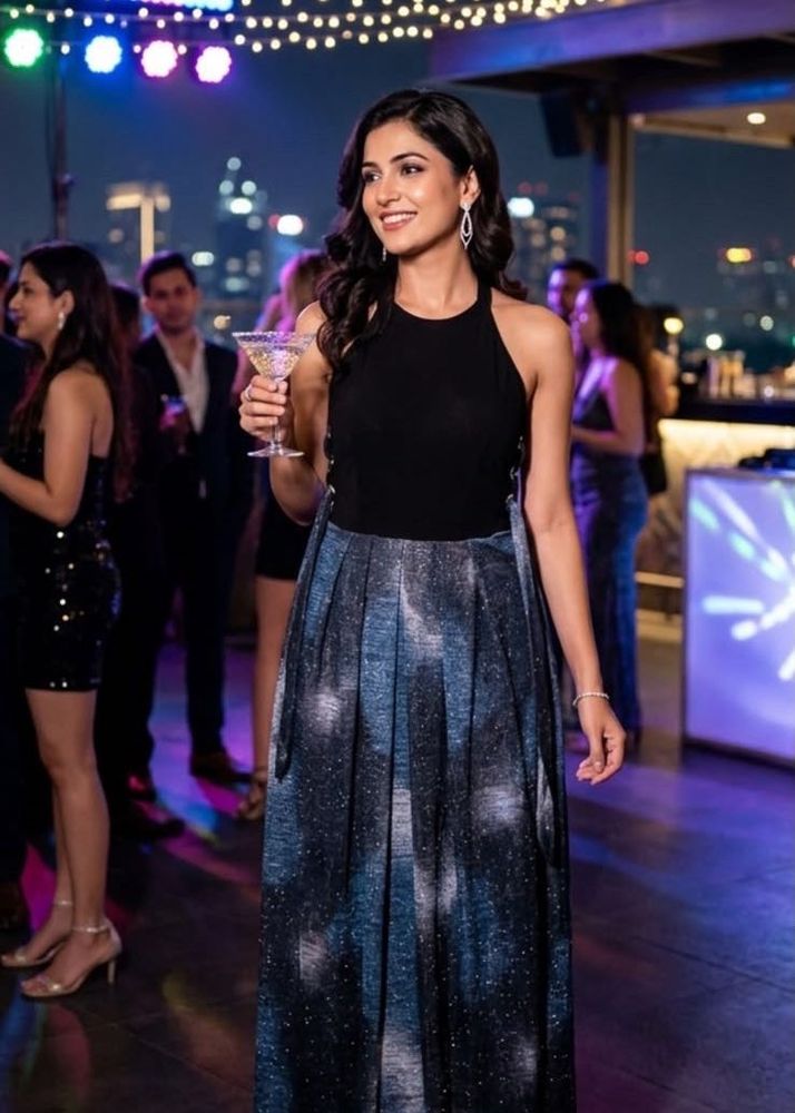 Elegant Black and Blue Party Dress