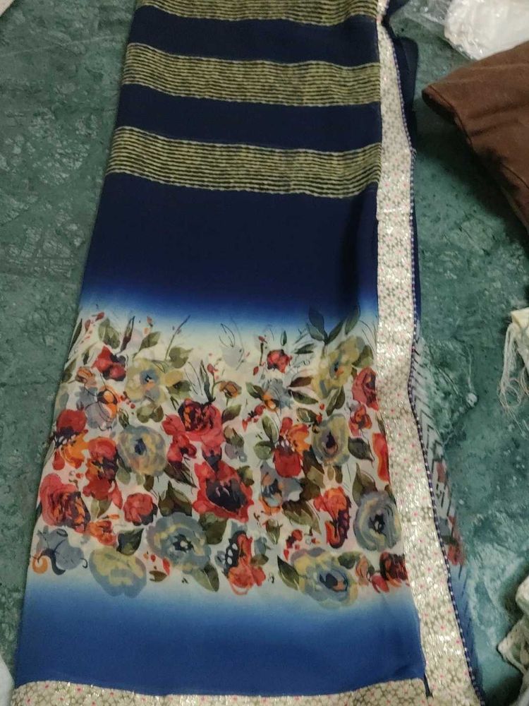 Navy Blue Floral Print Saree