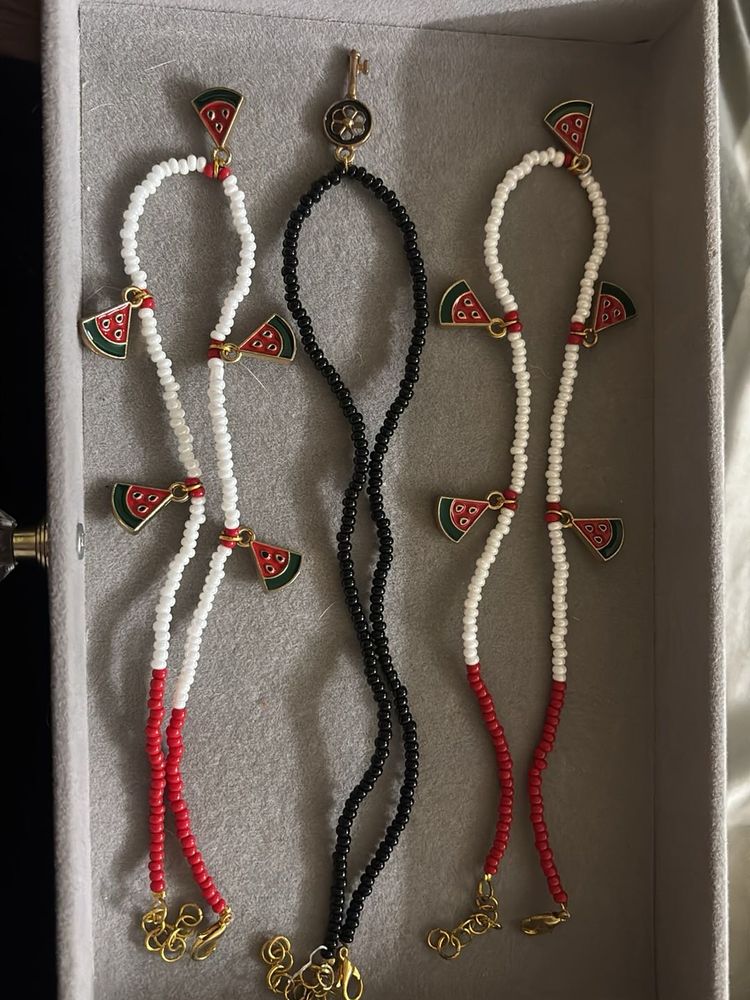Beaded Watermelon Charm Necklace Set