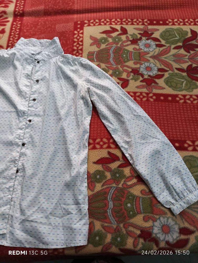 Chic White Dotted Long Sleeve Top