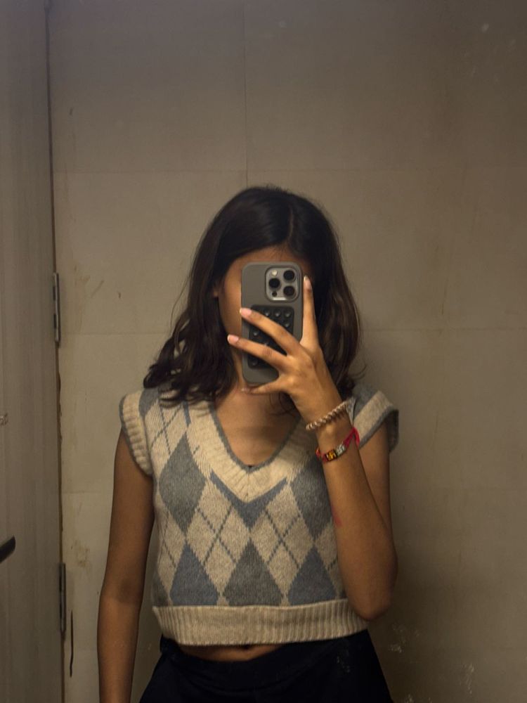 Argyle Knit Crop Top Vest