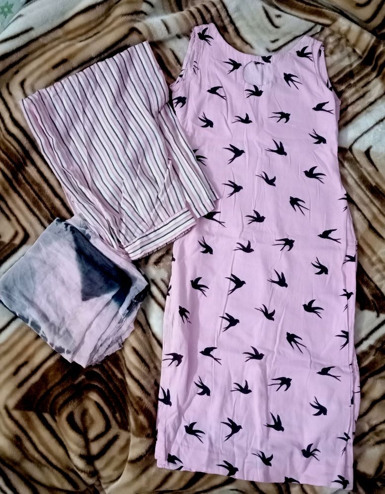 Pink Suit Set With Plazo And Dupatta