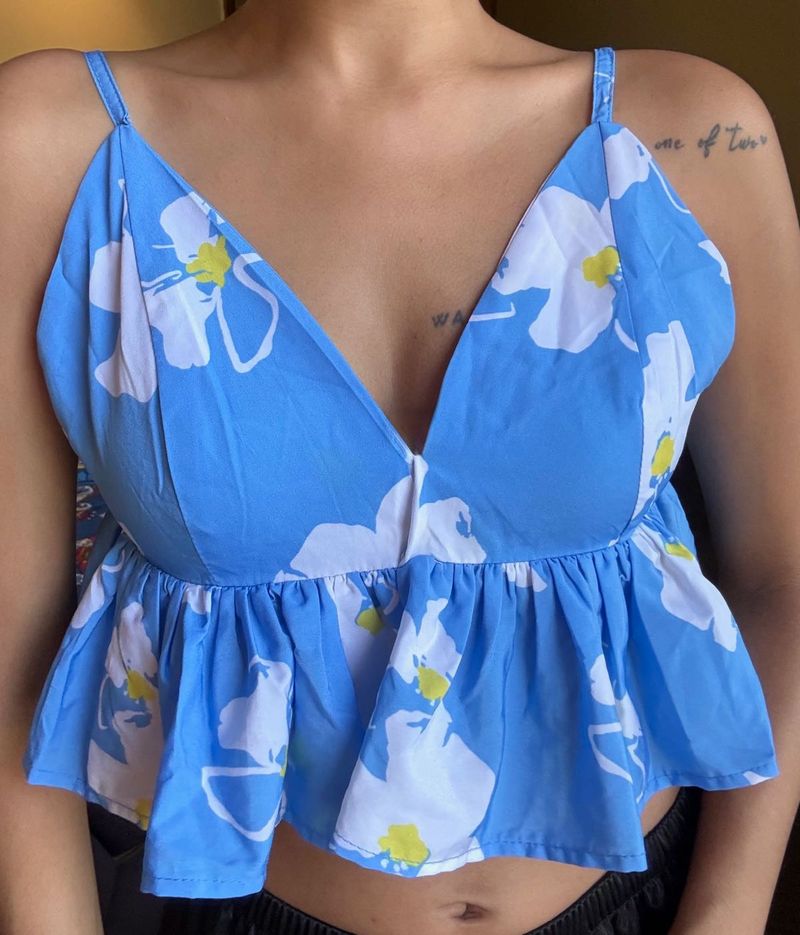 Blue Floral Peplum Cami Top