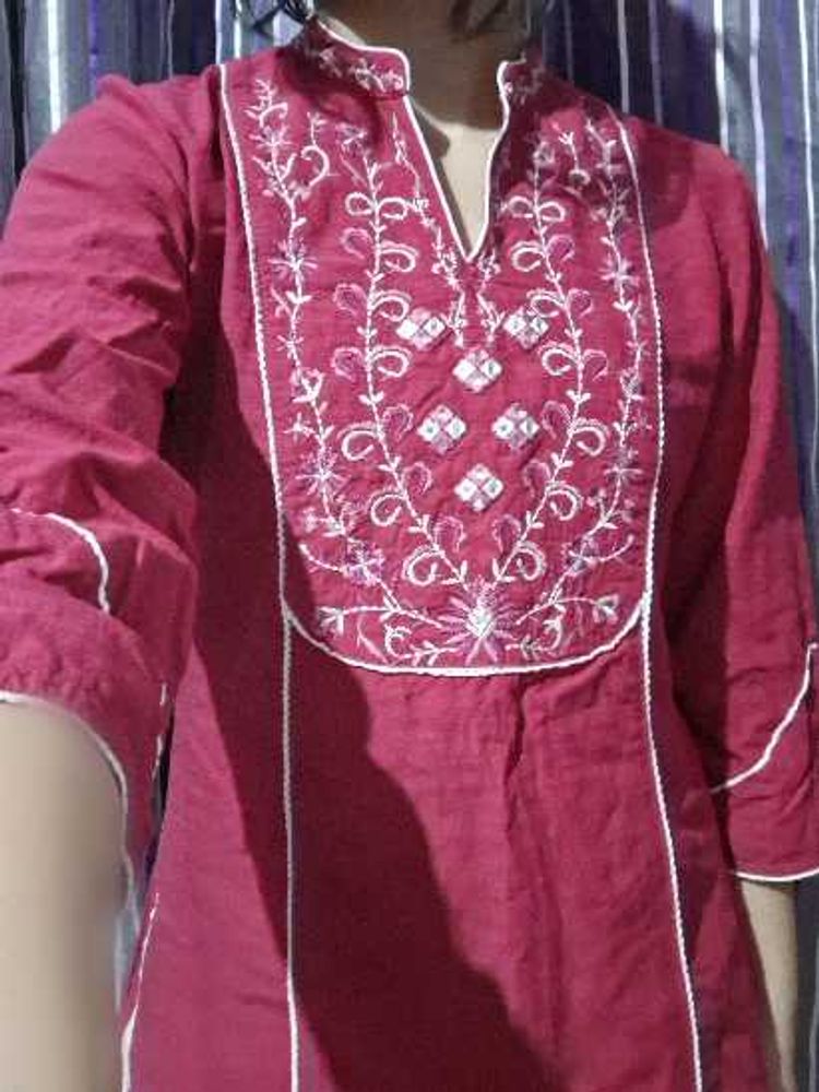 Pink Embroidery Short Kurti | Size S or M