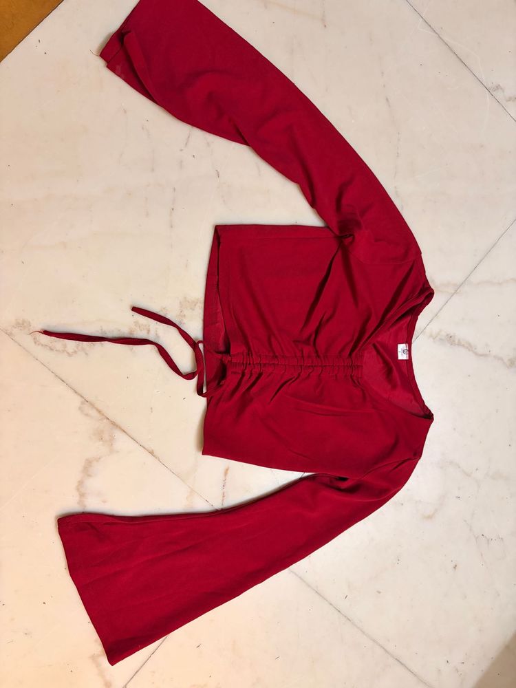 Chic Red Bell Sleeve Crop Top