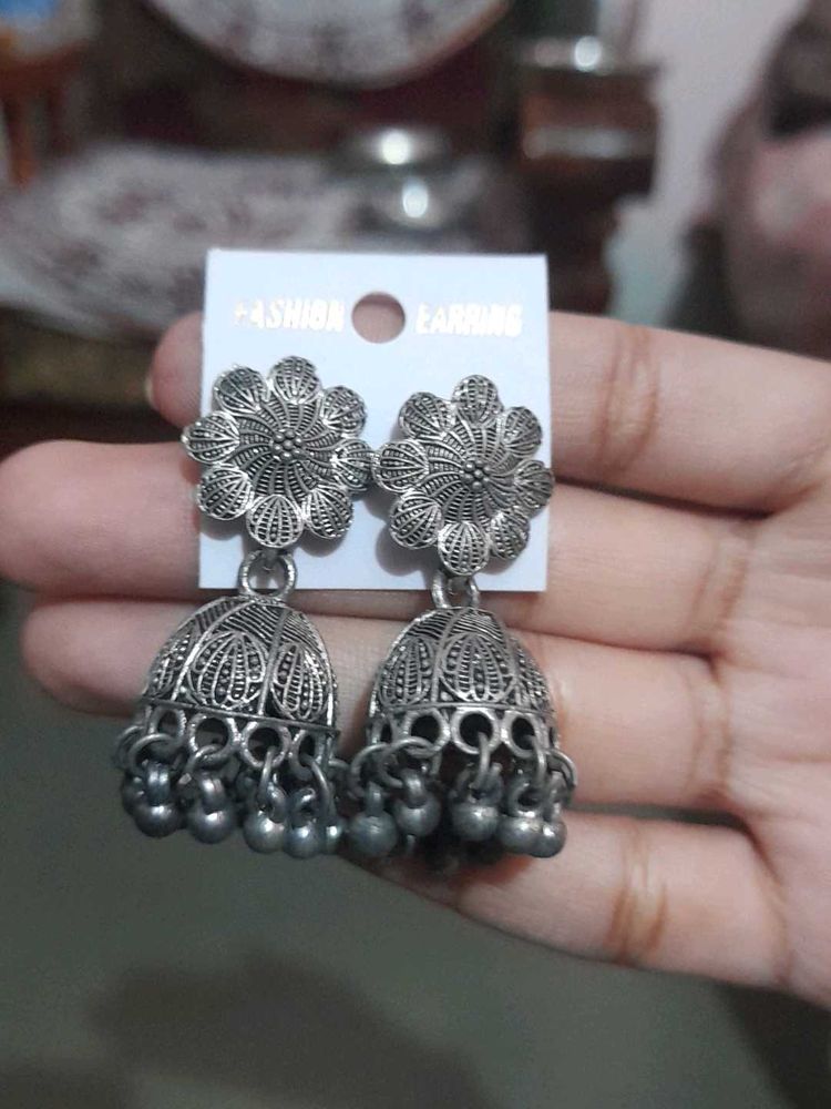 Silver Oxidized Jhumka Earrings