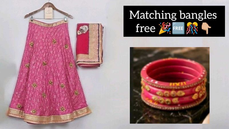 Pink Embroidered Lehenga Set with Free Bangles