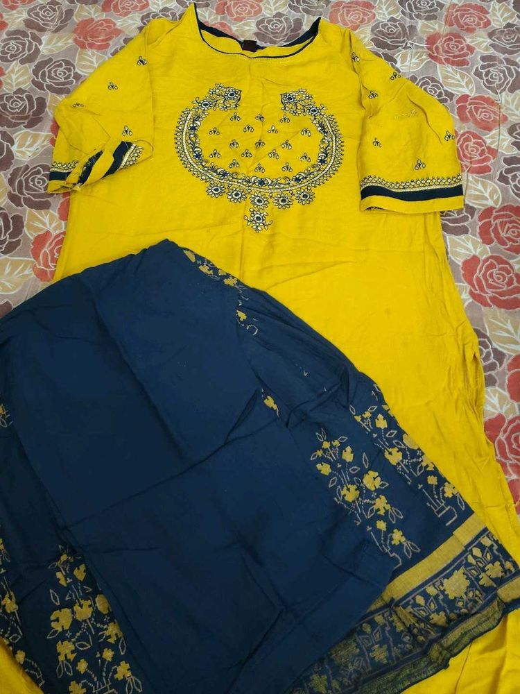 yellow &amp; blue sharara set XL size