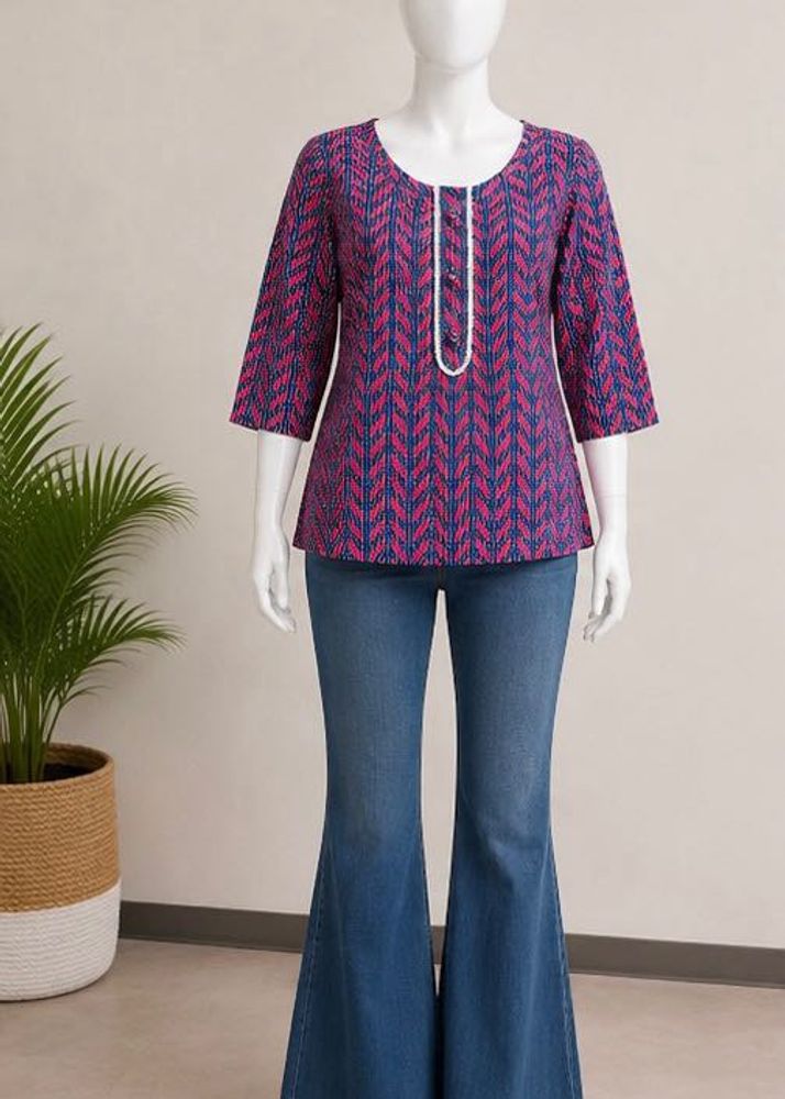 Stylish Printed Kurta with White Neckline