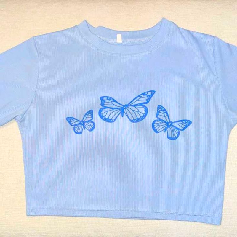 Blue Butterfly Crop Top