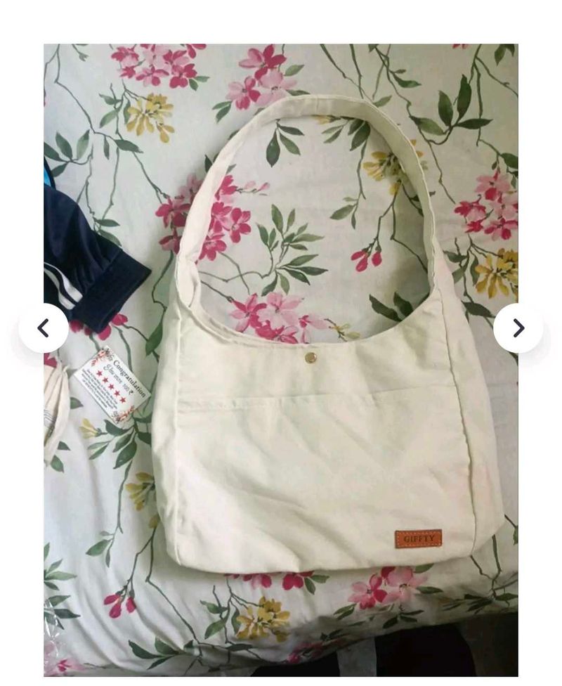 Off-White Canvas Hobo Sling Bag