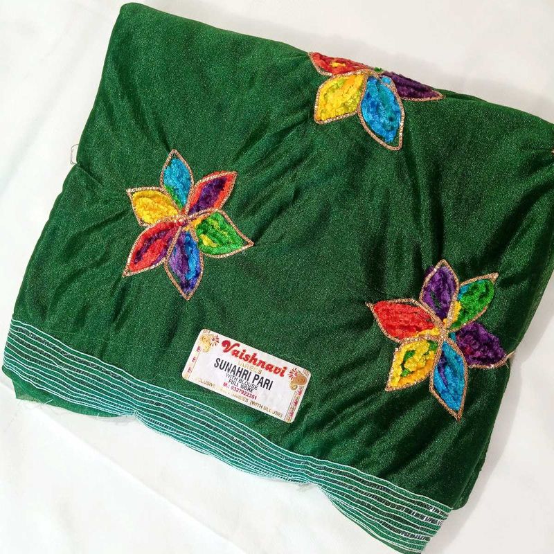 Elegant Green Saree with Floral Embroidery