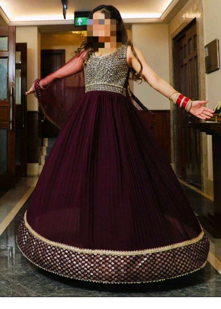 Festive Crepe Embroidered Women Ethnic Gown Set