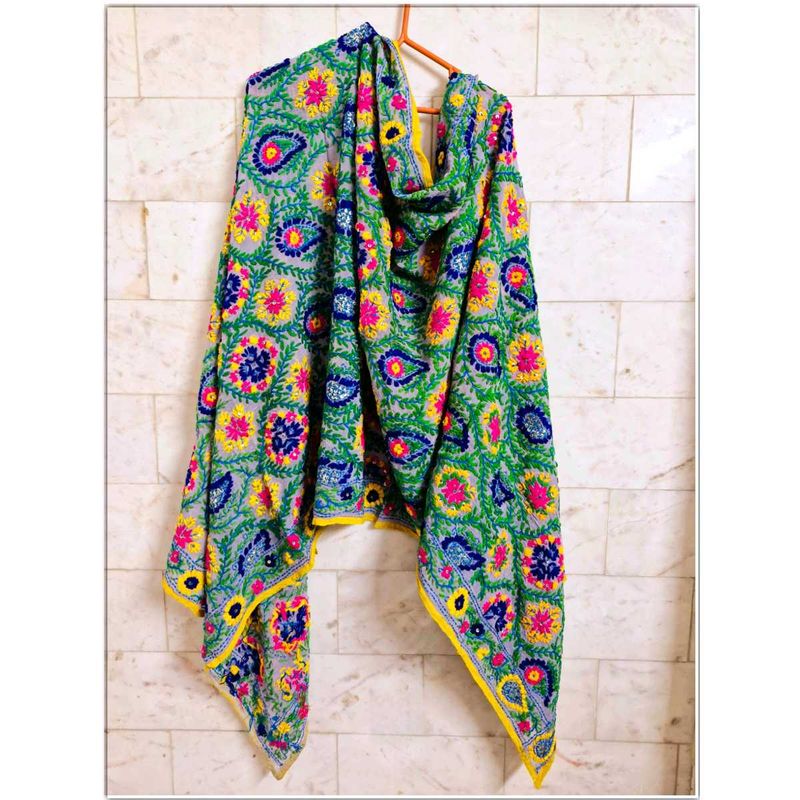 Grey Embroidered Dupatta