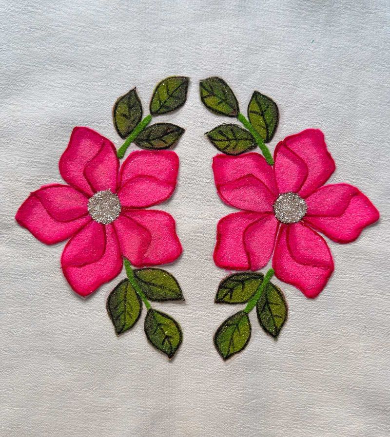 Flower Readymade Rangoli Patches pink green
