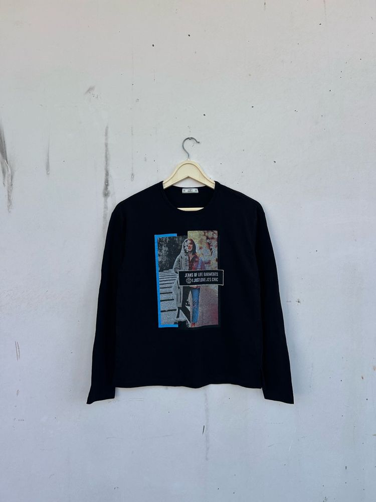 Black Graphic Print Long Sleeve Tee