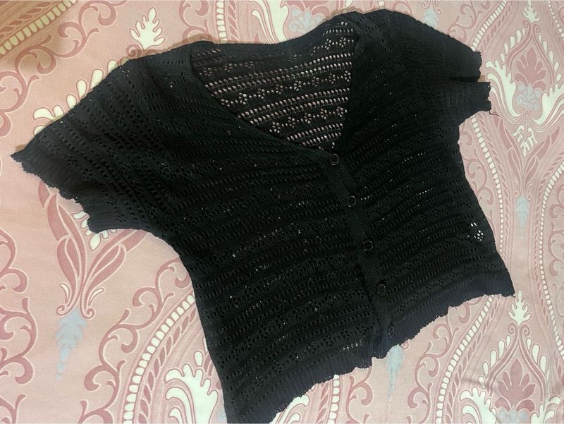Sheer Black Crochet Knit Top