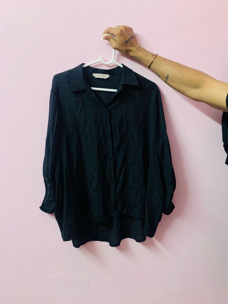 Black Oversized Button-Down Shirt