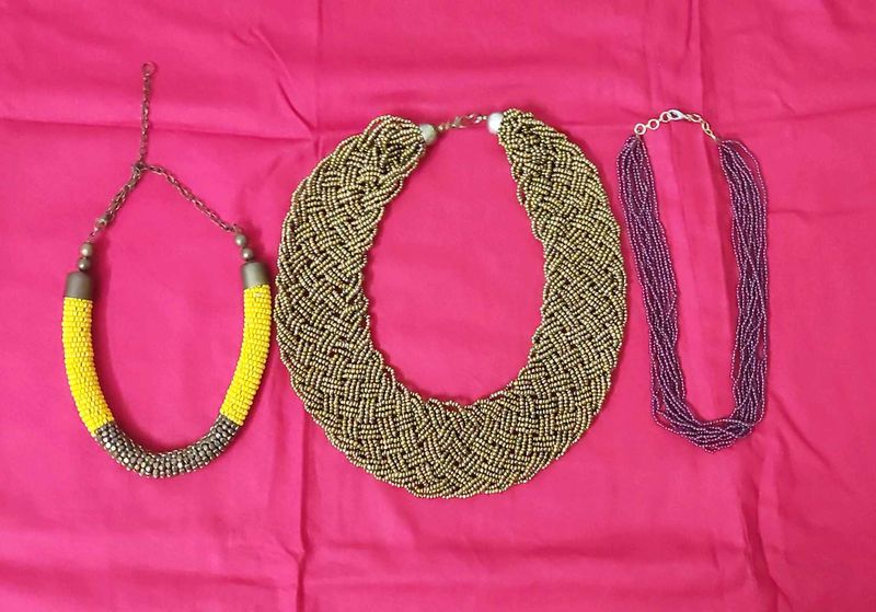 Set of 3 Chunky Beaded Statement Necklaces