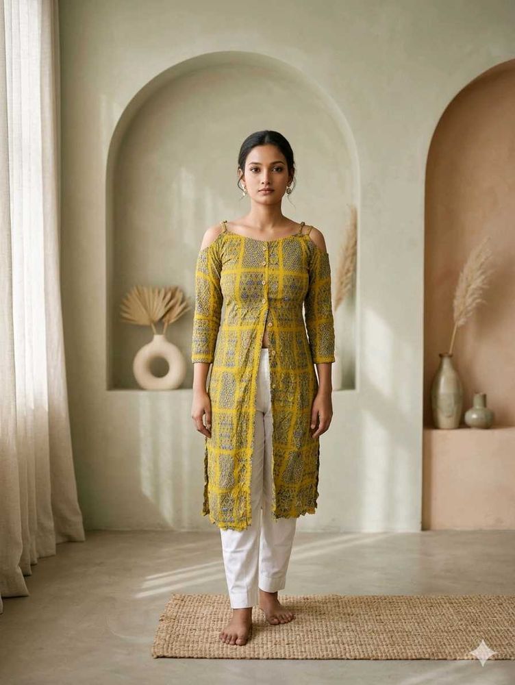 Mehendi off shoulder kurta