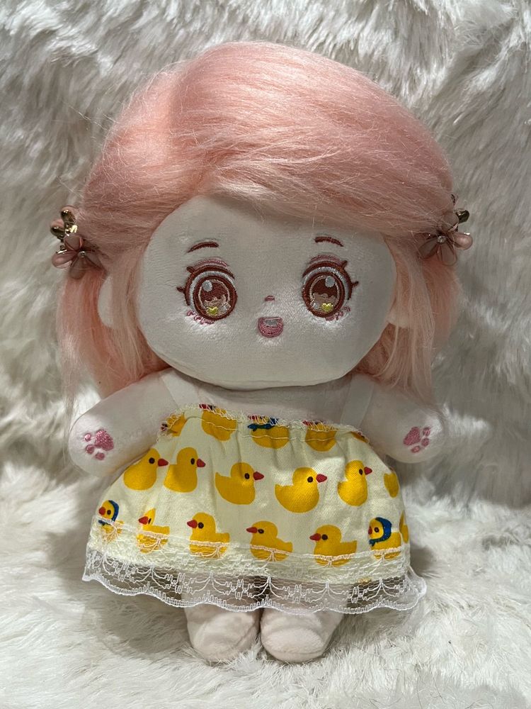 Cute Plush Doll with Duck Print Skirt