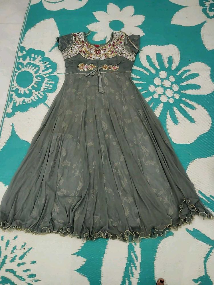 Elegant Grey Anarkali Gown