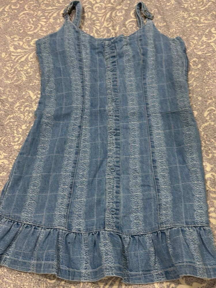 Blue Denim Mini Dress with Ruffle Hem