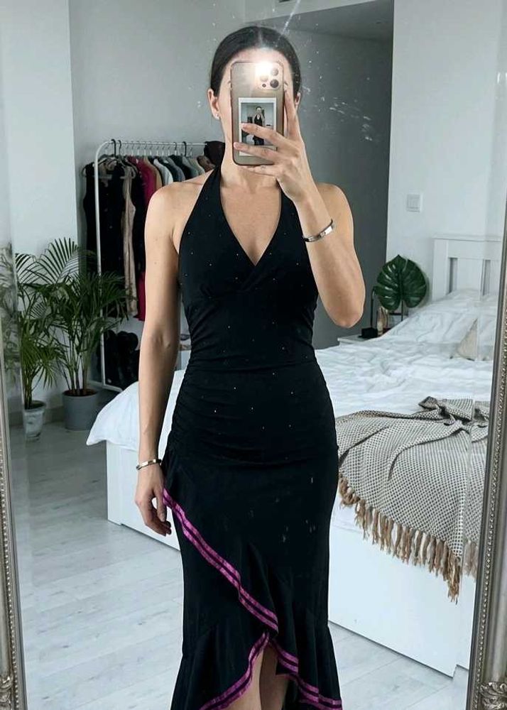 Elegant Black Halter Neck Dress