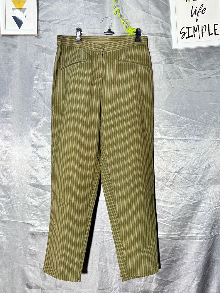 Striped Olive Green Trousers