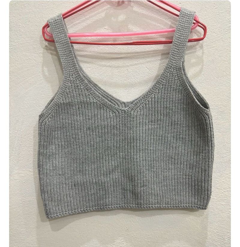 Gray Knit Cropped Tank