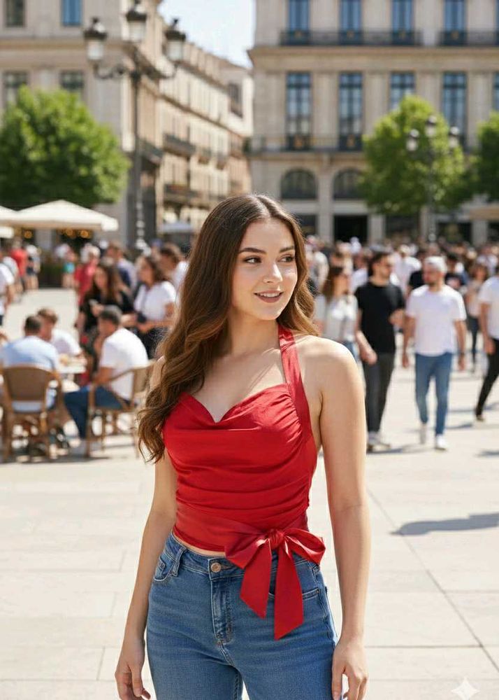 QUIZ Red Halter Wrap Top