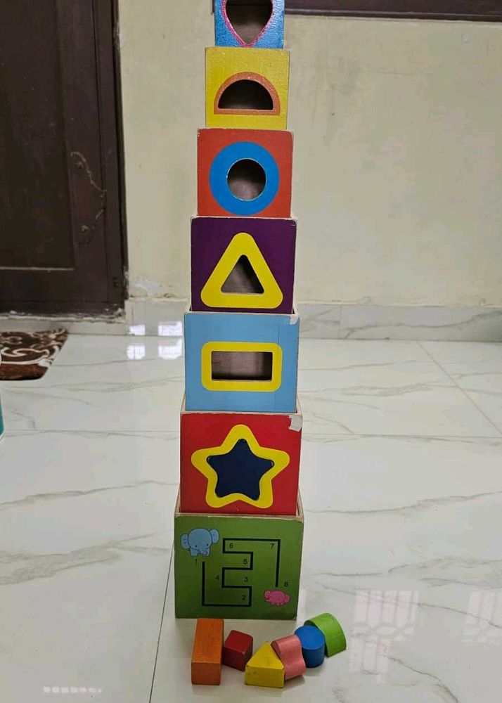 Wooden Shape Sorting Stacking Blocks Toy 8