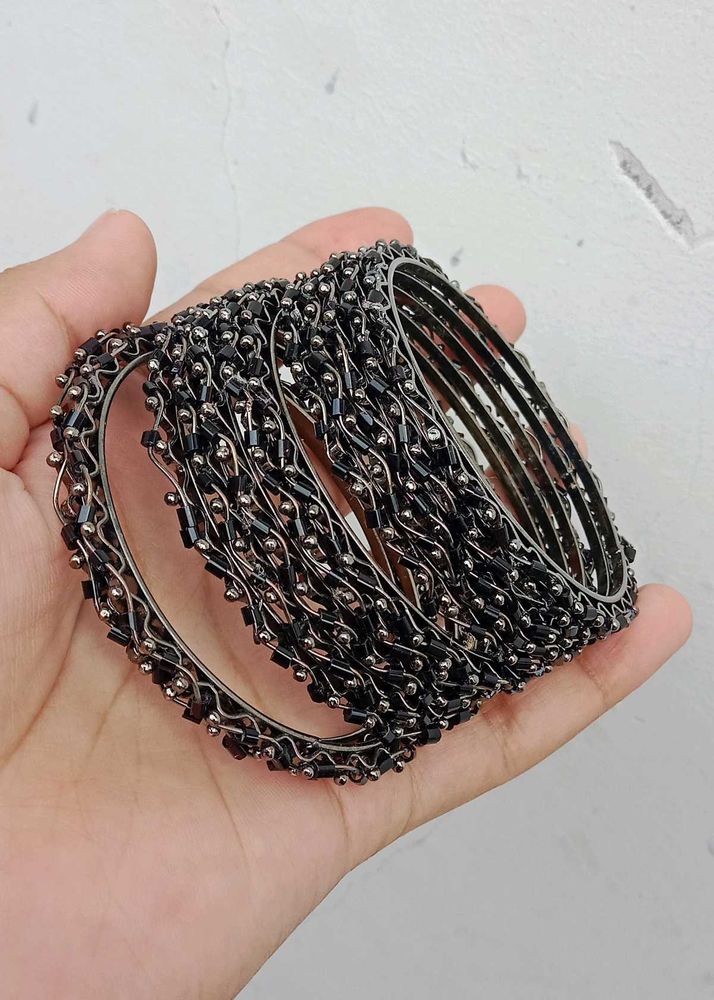 Black Beaded Bangles (Set)