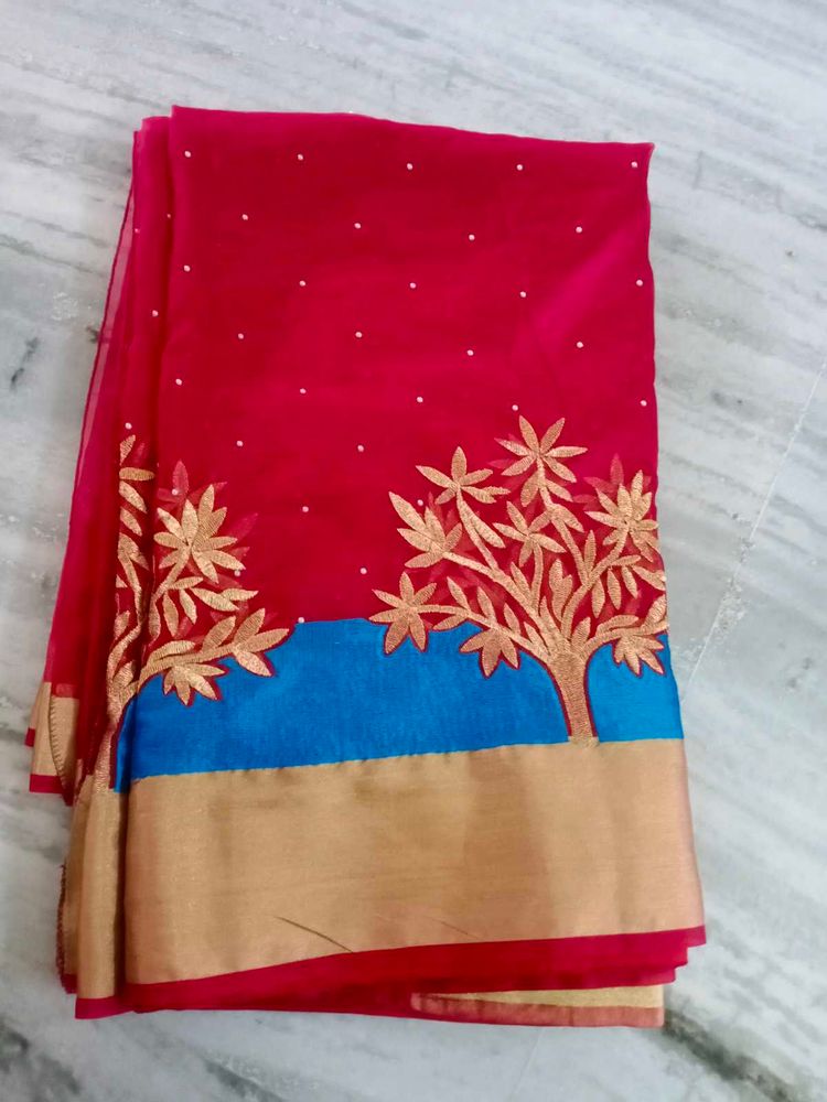 Maroon  organza saree