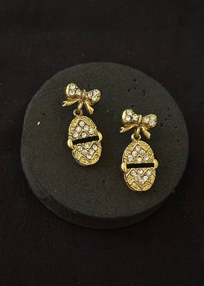 Gold Tone Bow Egg Dangle Earrings