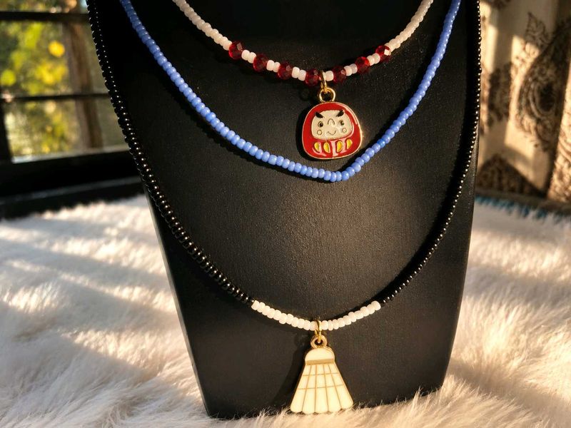Set of 3 Beaded Handmade Necklaces with charm